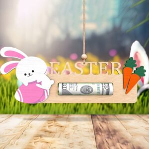 Custom Easter Money Holder Ornament, Wooden Rabbit Money Cash Holder, Personalized Easter Basket Tag