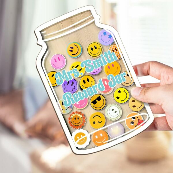 Custom Name Reward Jar For Classrooms, Personalized Reward Jar With Smiley Face Tokens, Motivational Goal Tracker